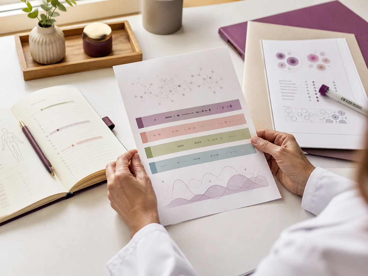 A clinician comparing an abstract genetic analysis with a symptom history and laboratory context