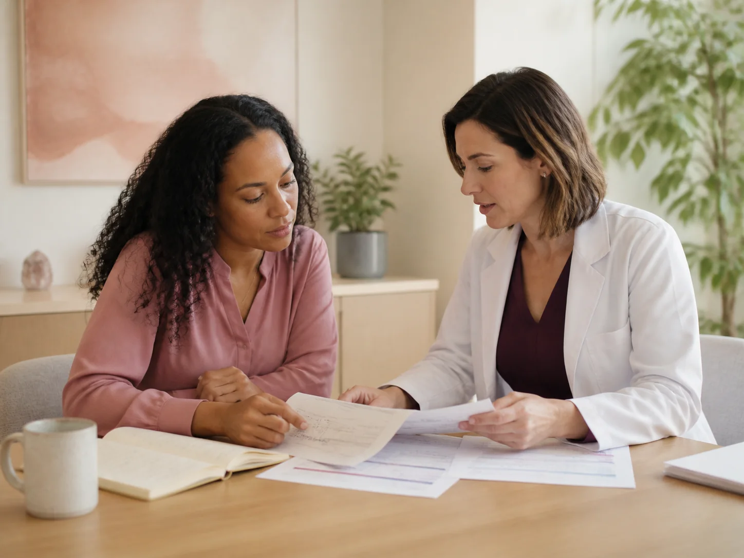 A patient and clinician reviewing lab information together