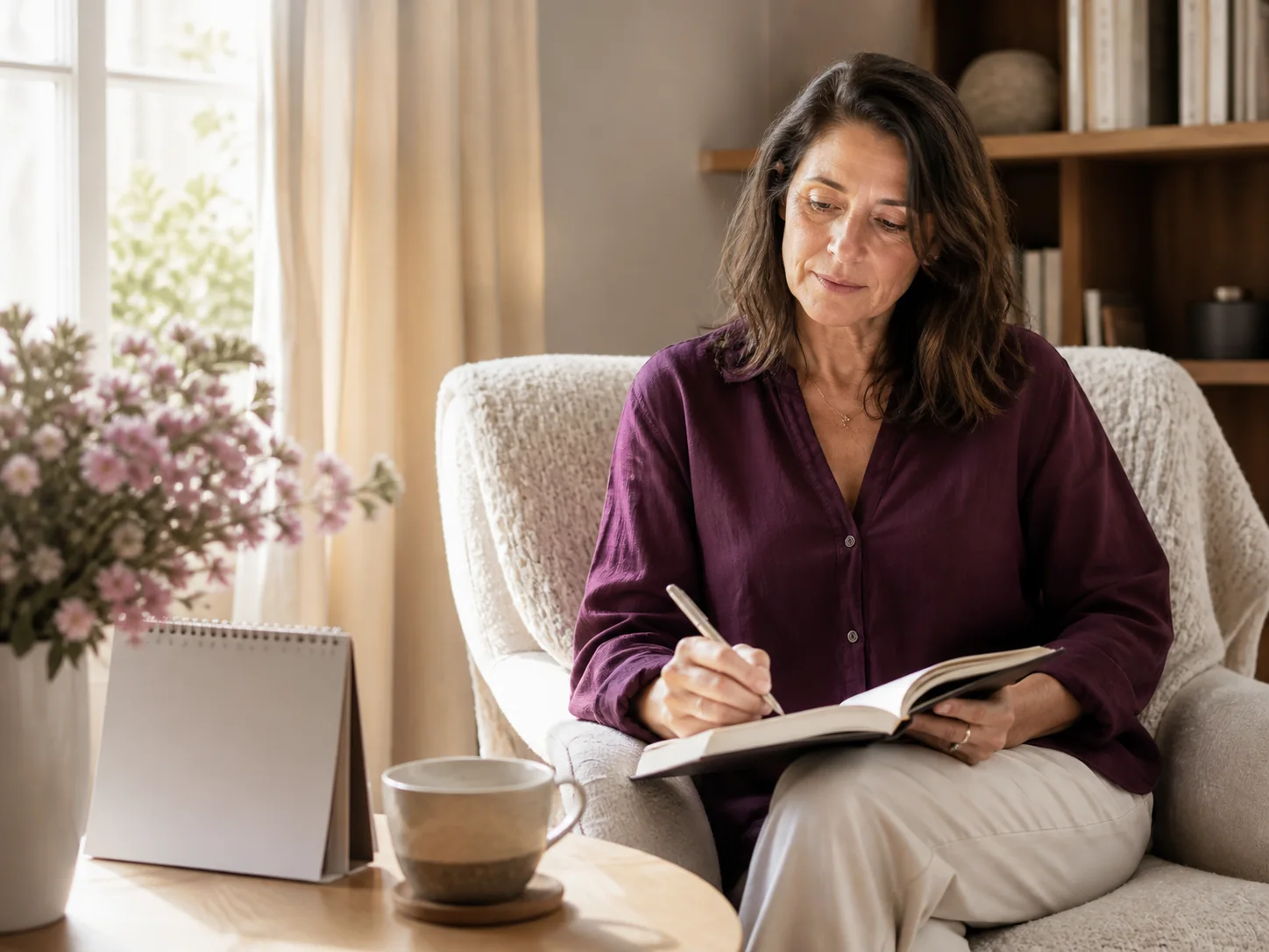 A mature woman tracking questions and changes between follow-up visits